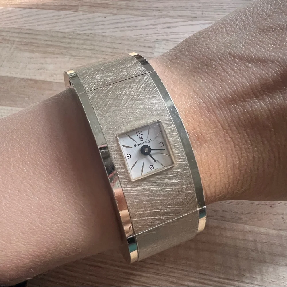 Sovereign ladies watch hinged cuff bracelet mechanical winding for parts repair